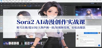 Sora2 AI动漫创作实战课：账号注册/提示词/人物声画一致/短视频变现，轻松出爆款
